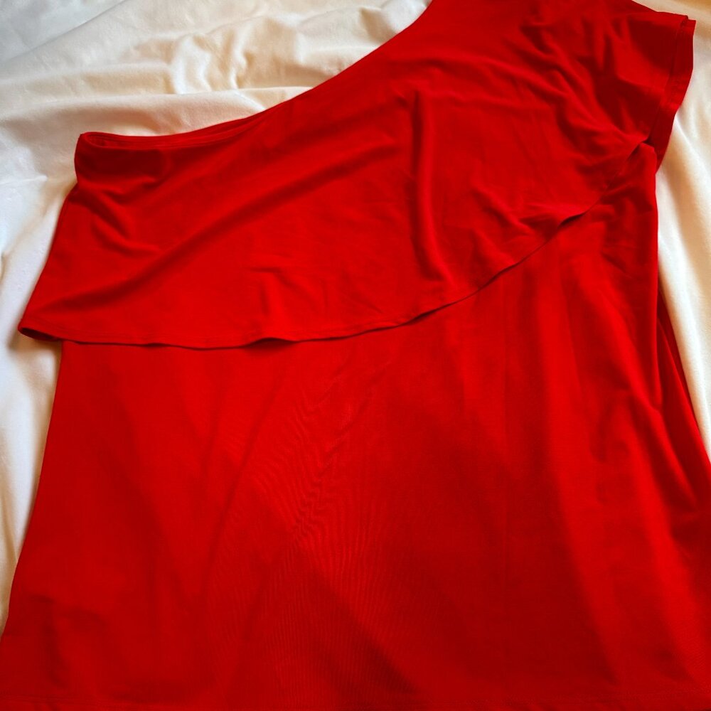 Michael Kors Red One-Shoulder Ruffle Top – Size Large